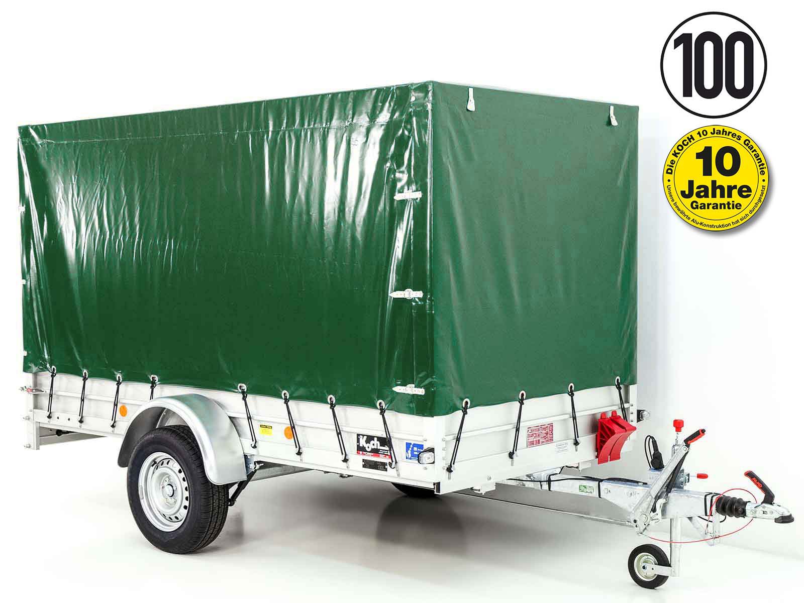 Anhänger mit Plane 150x300cm 1300kg | Typ 7.13 | Hochplane 160cm – Grün-Neu
